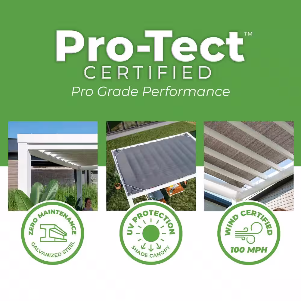 Backyard Discovery Windham 14 ft. x 10 ft. White Steel Modern Pergola with Sail Shade Soft Canopy