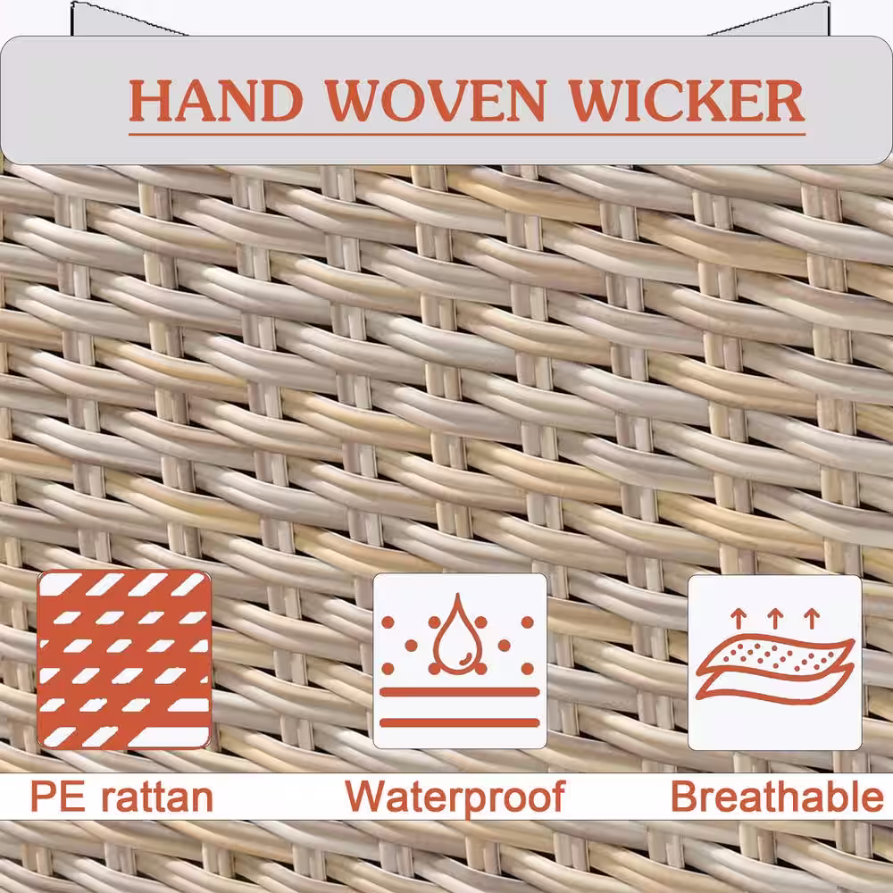 None Aphrodite 5-Piece Wicker Patio Conversation Seating Sofa Set with Orange Red Cushions and Swivel Rocking Chairs