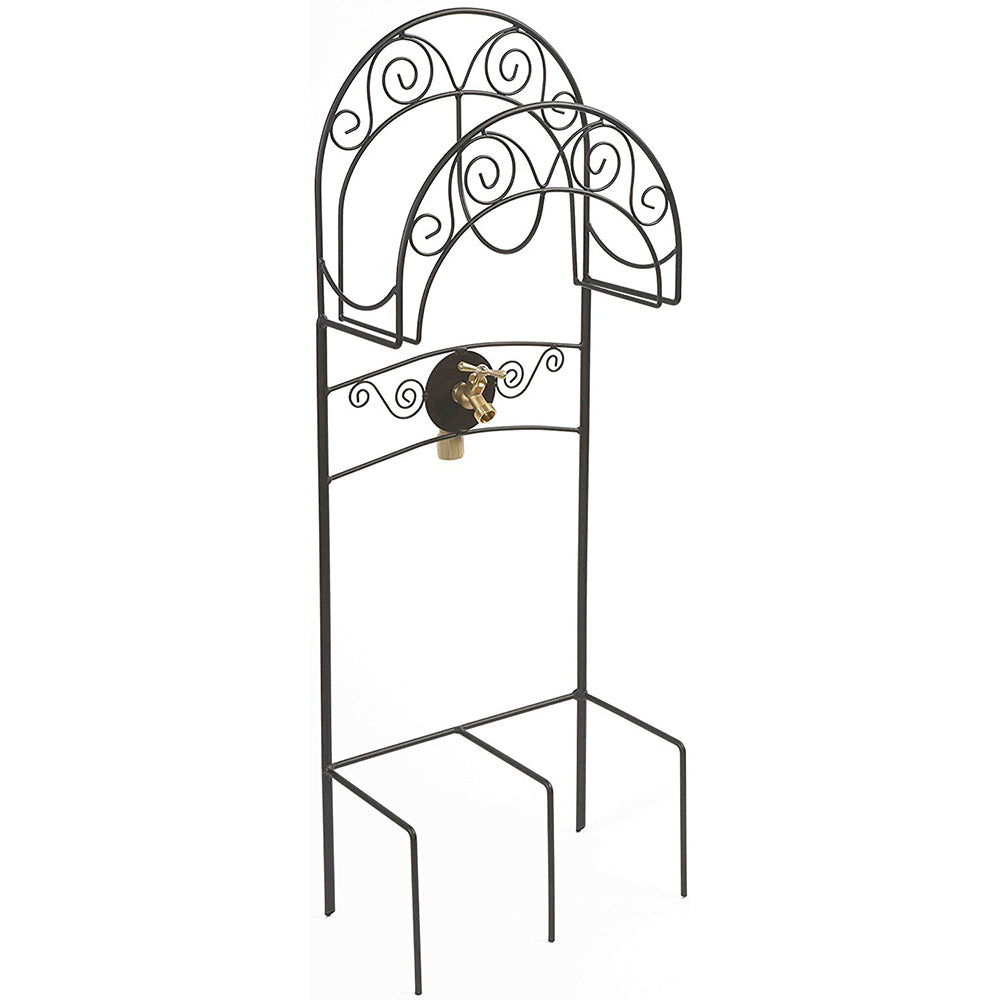 Liberty Garden 640 Carrington Durable Powder Coated Decorative Metal Outdoor Hose Stand w/Bib, Black