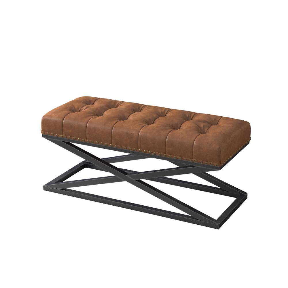 Harper & Bright Designs Retro 44 in. Brown Bedroom Bench Entryway Bench with Metal Base, No Assembly Needed