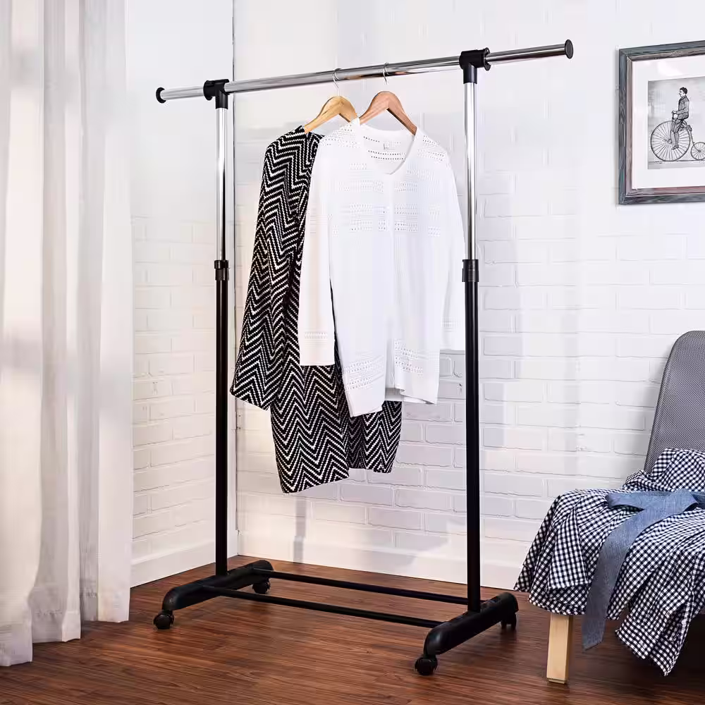 None Black Steel Clothes Rack 50 in. W x 66.75 in. H