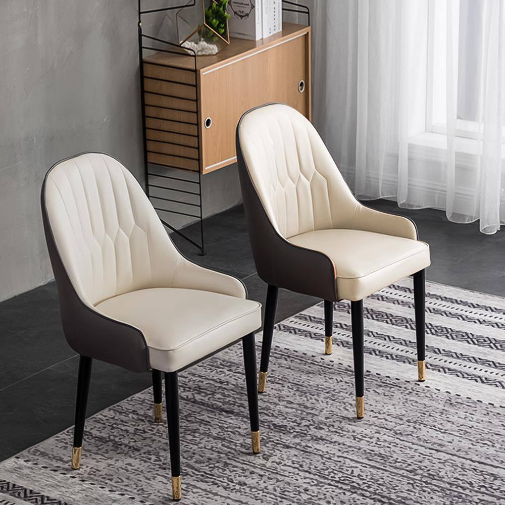 FORCLOVER Black and White PU Leather Upholstered Modern Dining Chair with Solid Wood Legs (Set of 2)