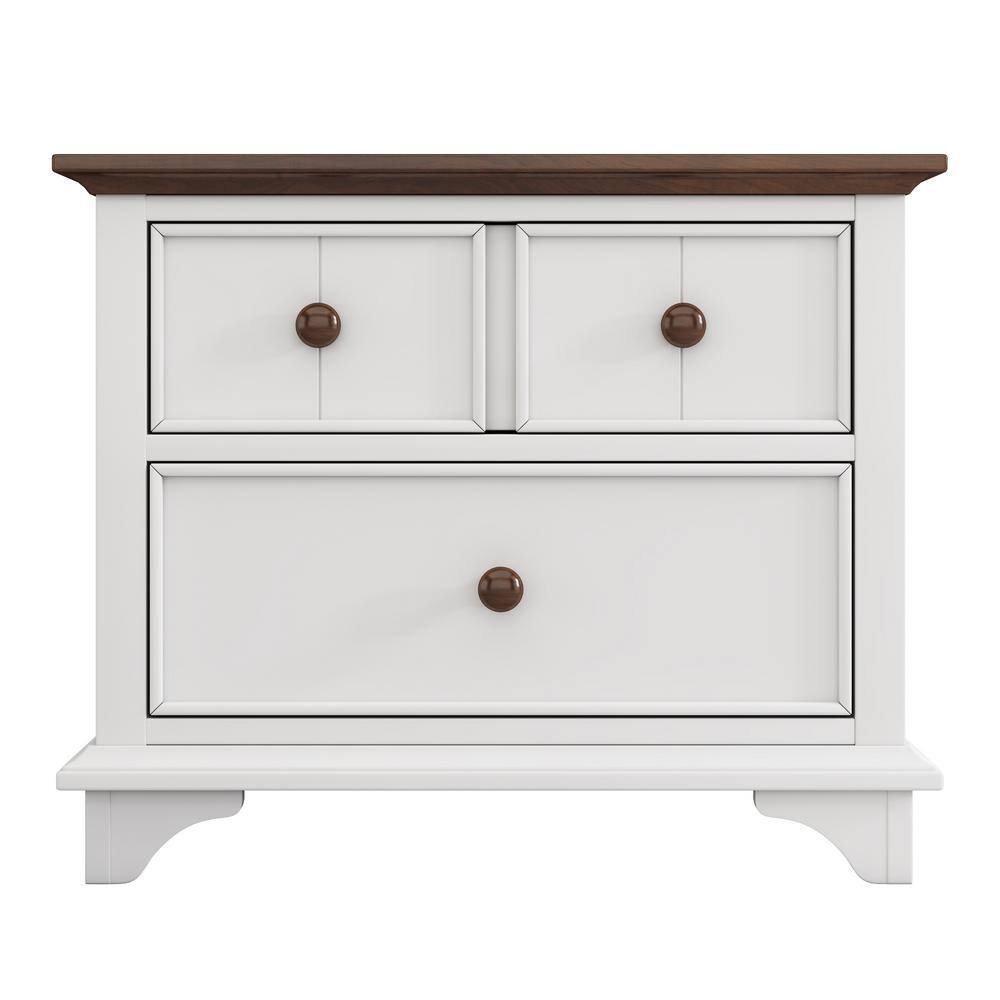 None White Wood 2 Drawers 27.6 in. W Nightstand, Side Table