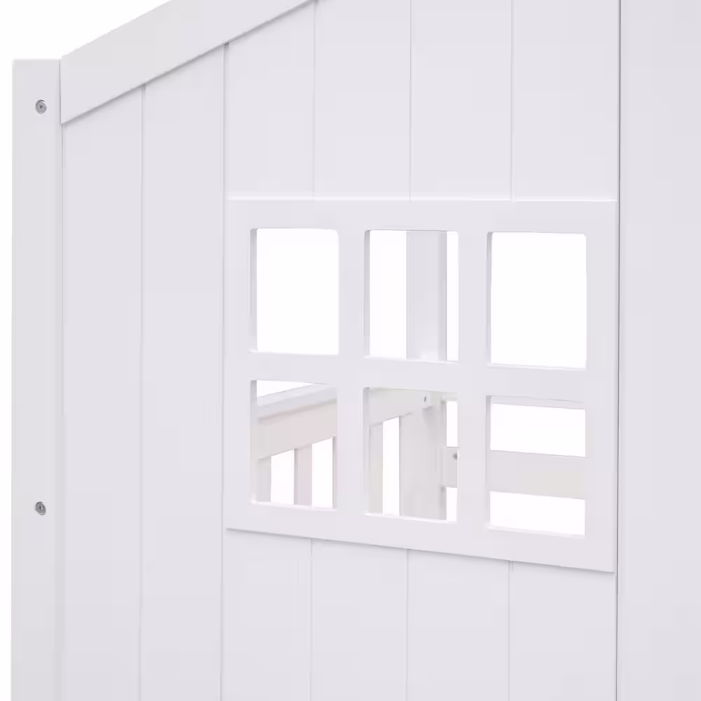 Harper & Bright Designs White Twin Over Twin Wood House Bunk Bed With Ladder