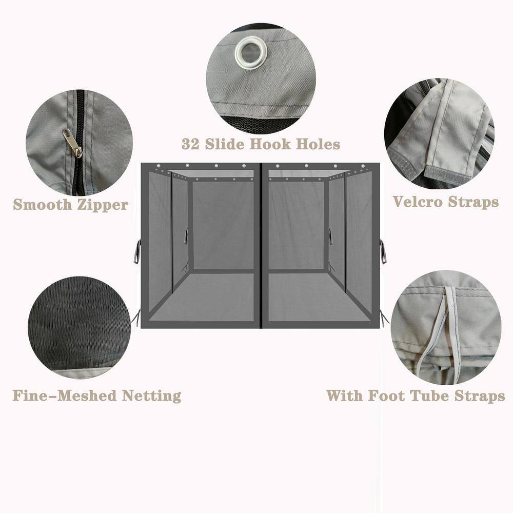 Cesicia 10 ft. W x 10 ft. L Black Gazebo Replacement Mosquito Netting with Zippers, 4-Side Mesh Walls for Patio Gazebos