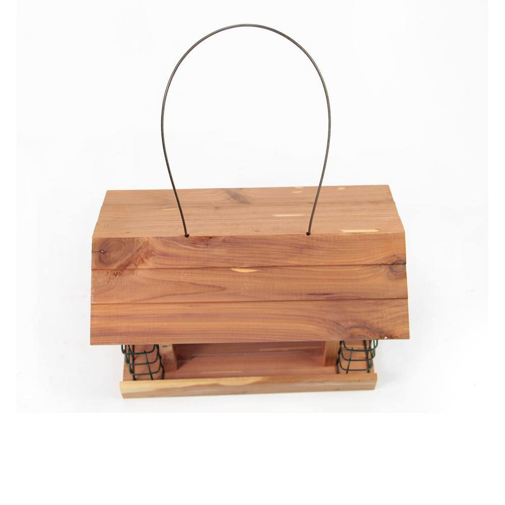 Worth Garden 12 in. Red Cedar Wood Long Cottage Double Suet Bird Feeder