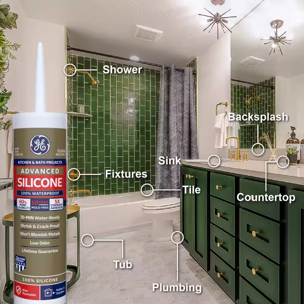 GE Advanced Silicone 2 2.8 oz. Clear Kitchen and Bath Caulk