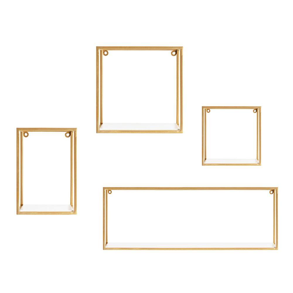 Kate and Laurel Mallory 24 in. x 12 in. x 5 in. White/Gold Decorative Wall Shelf