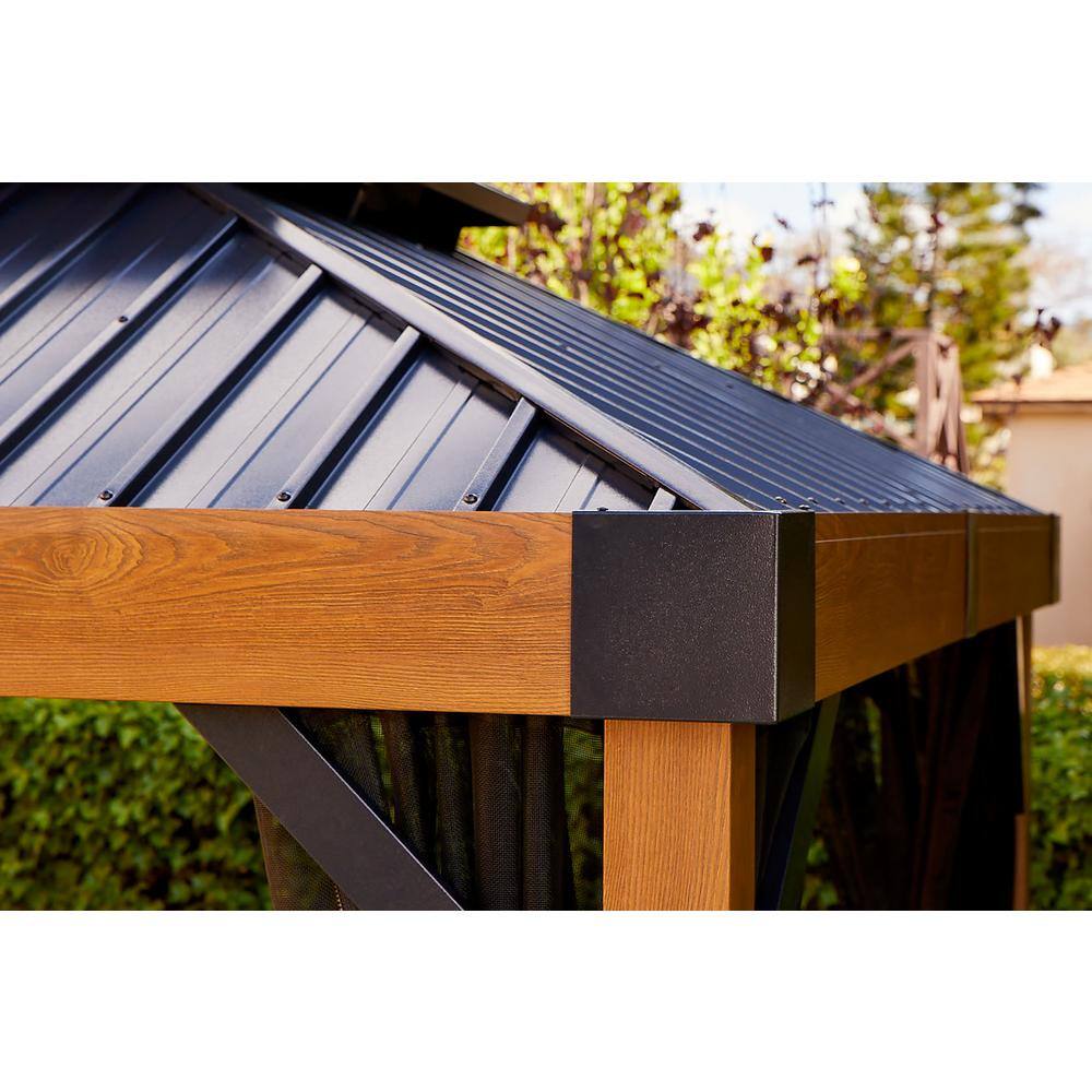 Sojag Fontana 10 ft. x 12 ft. Double Roof Wood Effect Rustproof Aluminum Framed Gazebo