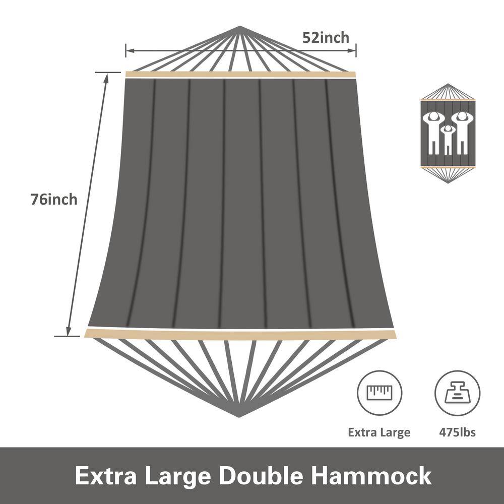 Atesun 10 ft. x 12 ft. Quilted Rope Hammock and 12 ft. Steel Stand with Detachable Pillow, Dark Gray