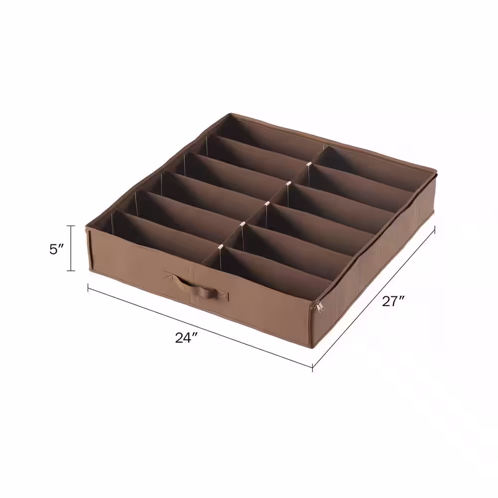Everyday Home 27 in. x 5 in. 12-Pair Brown base with a clear cover Nylon Underbed Shoe Storage