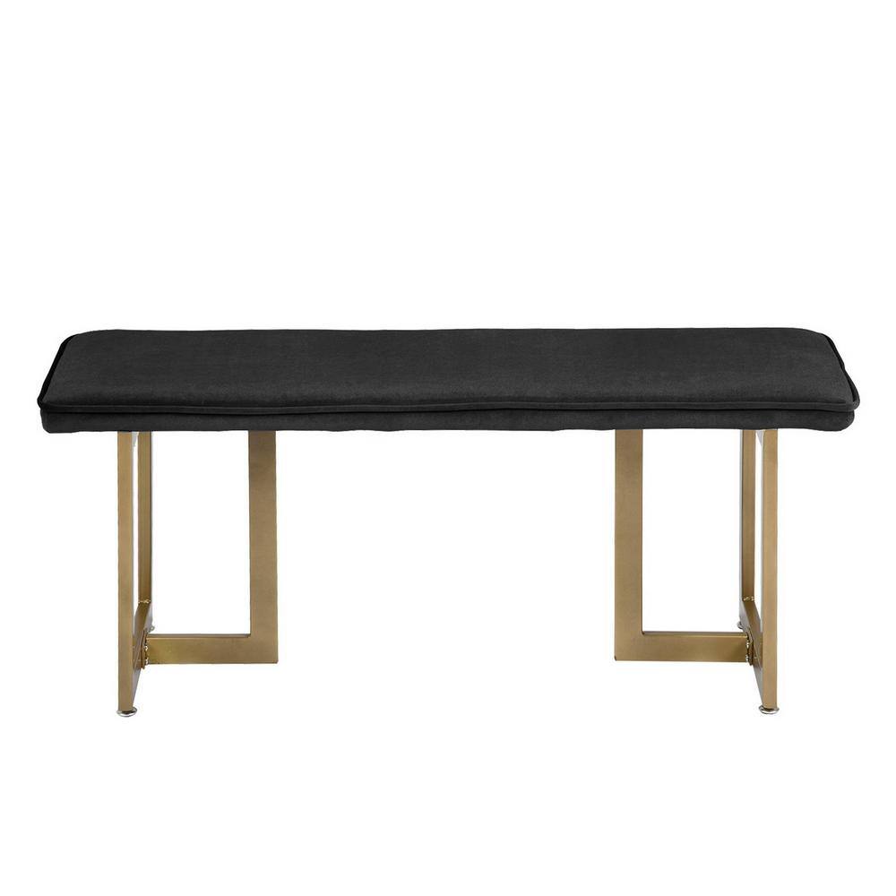 Homy Casa Slip Black Fabric Gold Legs Bench 18.5 in. H x 44.5 in. W x 15 in. D
