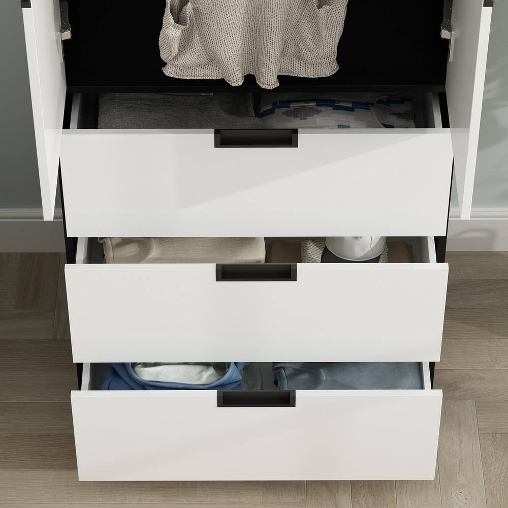 FUFU&GAGA White Wood 27.6 in. W Armoires Wardrobe With Sliding Hanging Rods, 3 Drawers (15.7 in. D x 27.6 in. W x 70.9 in. H)