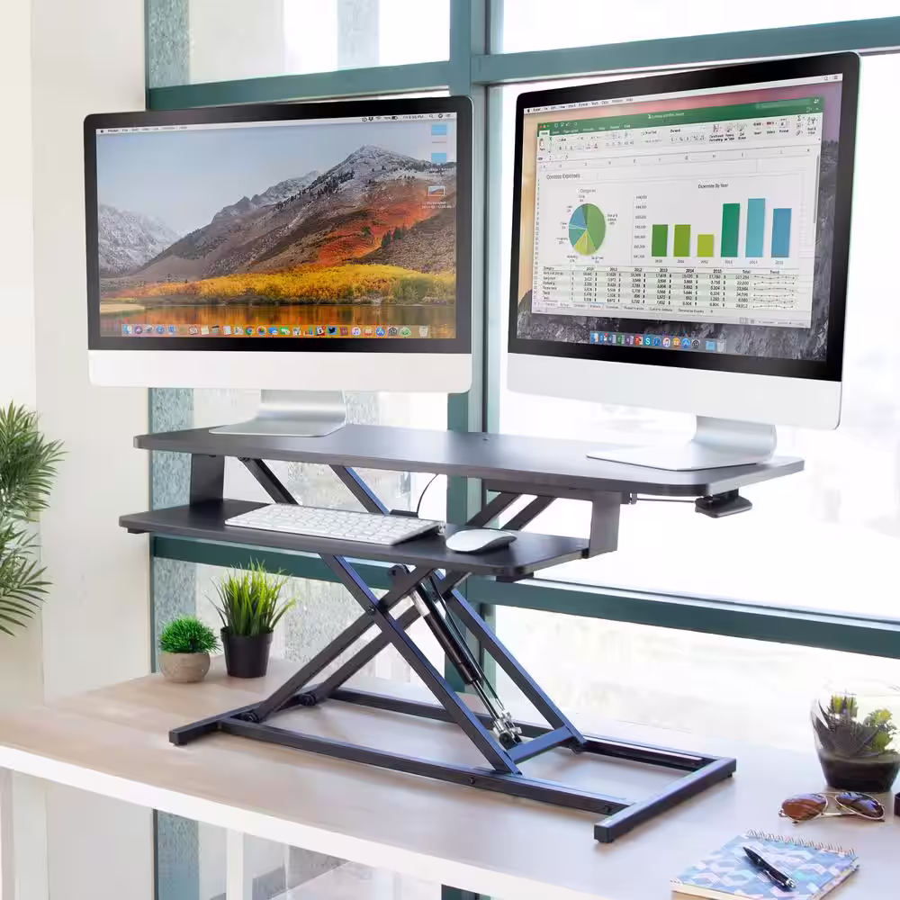 MOUNT-IT! 37 in. Rectangular Black Standing Desk Converter Height Adjustable Desk Riser