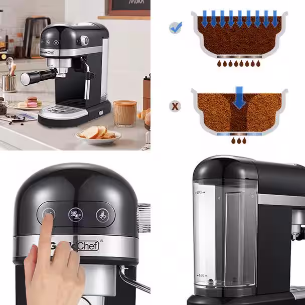 None 1350-Watt 2-Cup Black Espresso Machine 20-Bar Compact Coffee Maker with Milk Frother Steam Wand and 1.4 l Water Tank