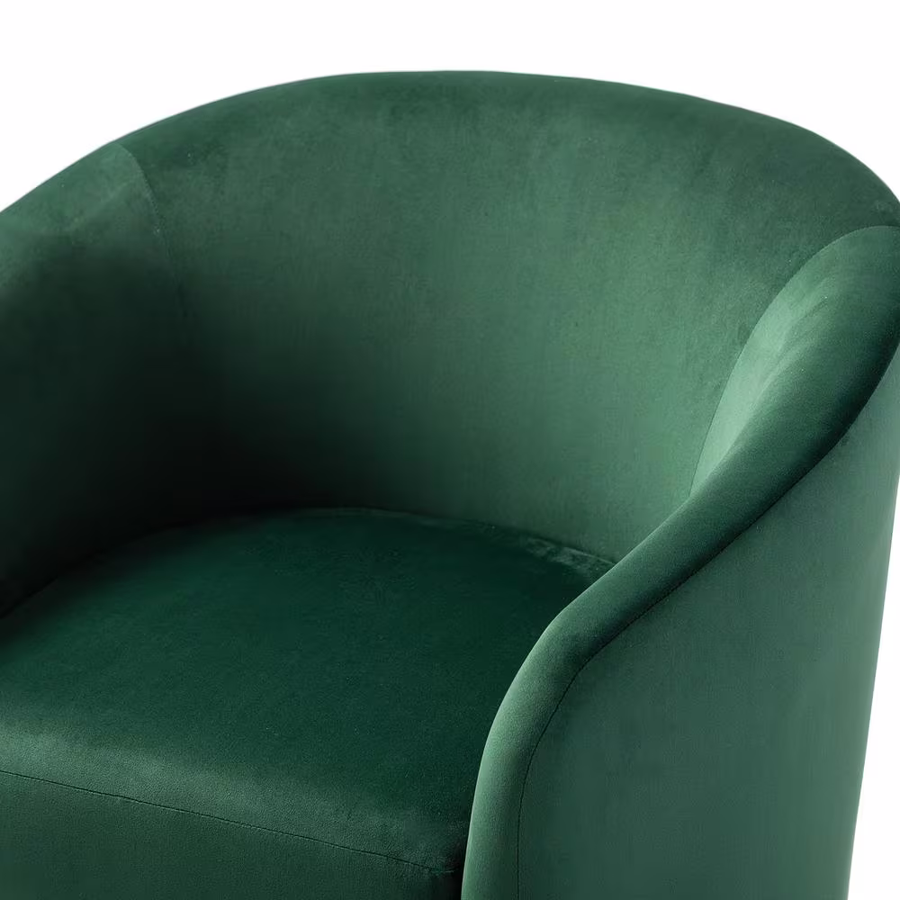 JAYDEN CREATION Estefan Green Comfy Velvet Swivel Barrel Chair with Metal Base