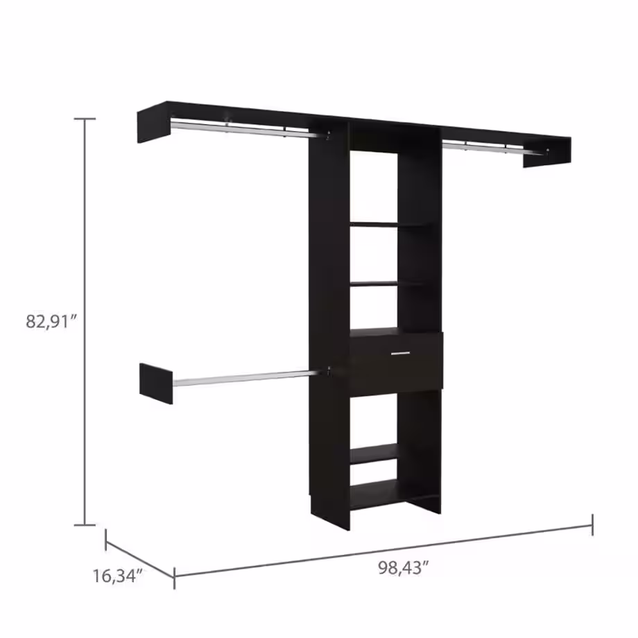Magic Home 98 in. x 83 in. Reach-in Freestanding Closet System with 1 Drawer and 4 Shelves, Black Wengue