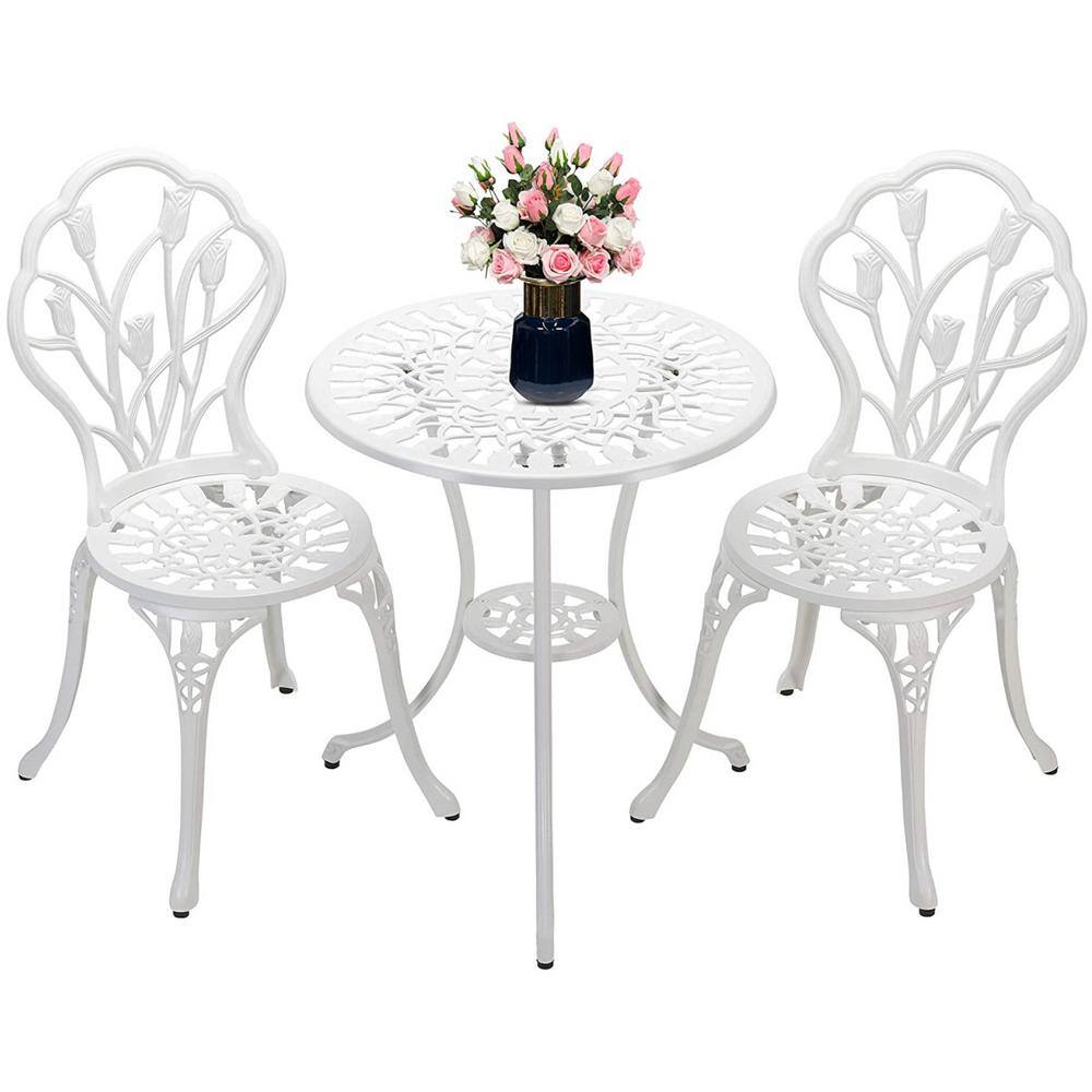 None 3-Piece Bistro Table Set with Small Round Table in White