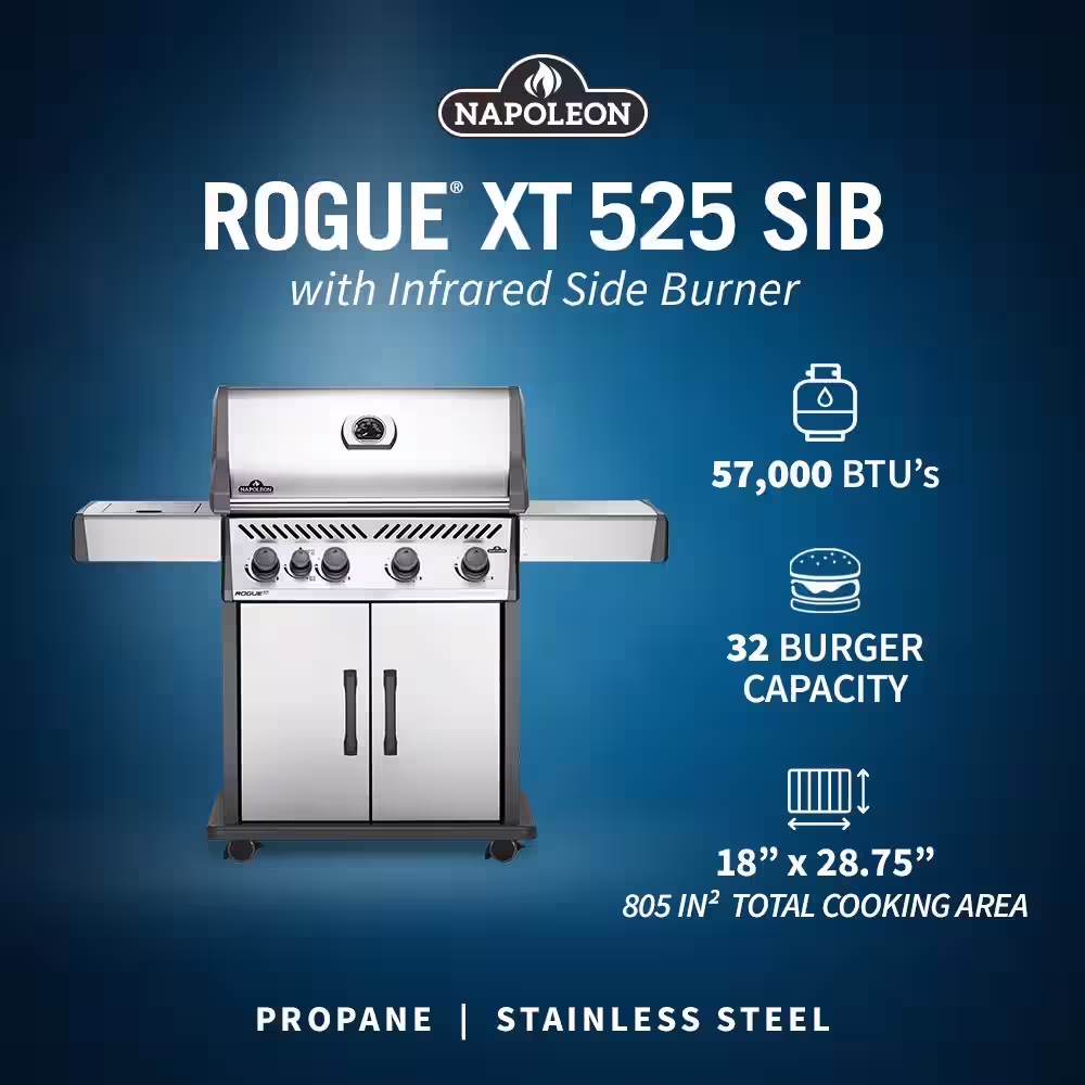 NAPOLEON Rogue 4-Burner Propane Gas Grill with Infrared Side Burner in Stainless Steel