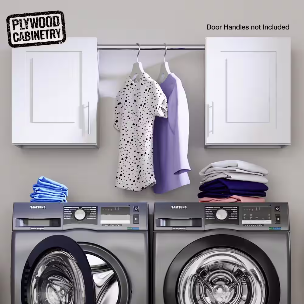 None Greenwich Verona White 23 in. H x 58 in. W x 12 in. D Plywood Laundry Room Wall Cabinet and Pole ext 76 in. w/ 2 Shelves