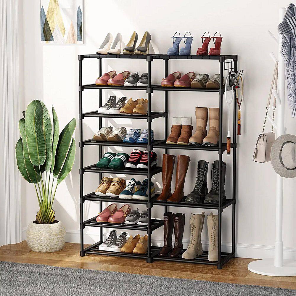 None 48.8 in. H 32-Pair Black Plastic Shoe Rack