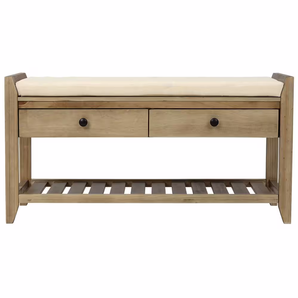ZIRUWU 13.00 in. H x 17.00 in. W Gray Wash Wood Shoe Storage Bench
