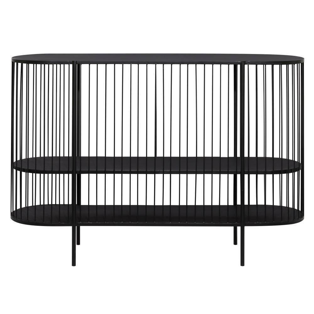 Litton Lane 48 in. Black Extra Large Oval Metal Narrow Open Wire Frame 2 Shelf Console Table