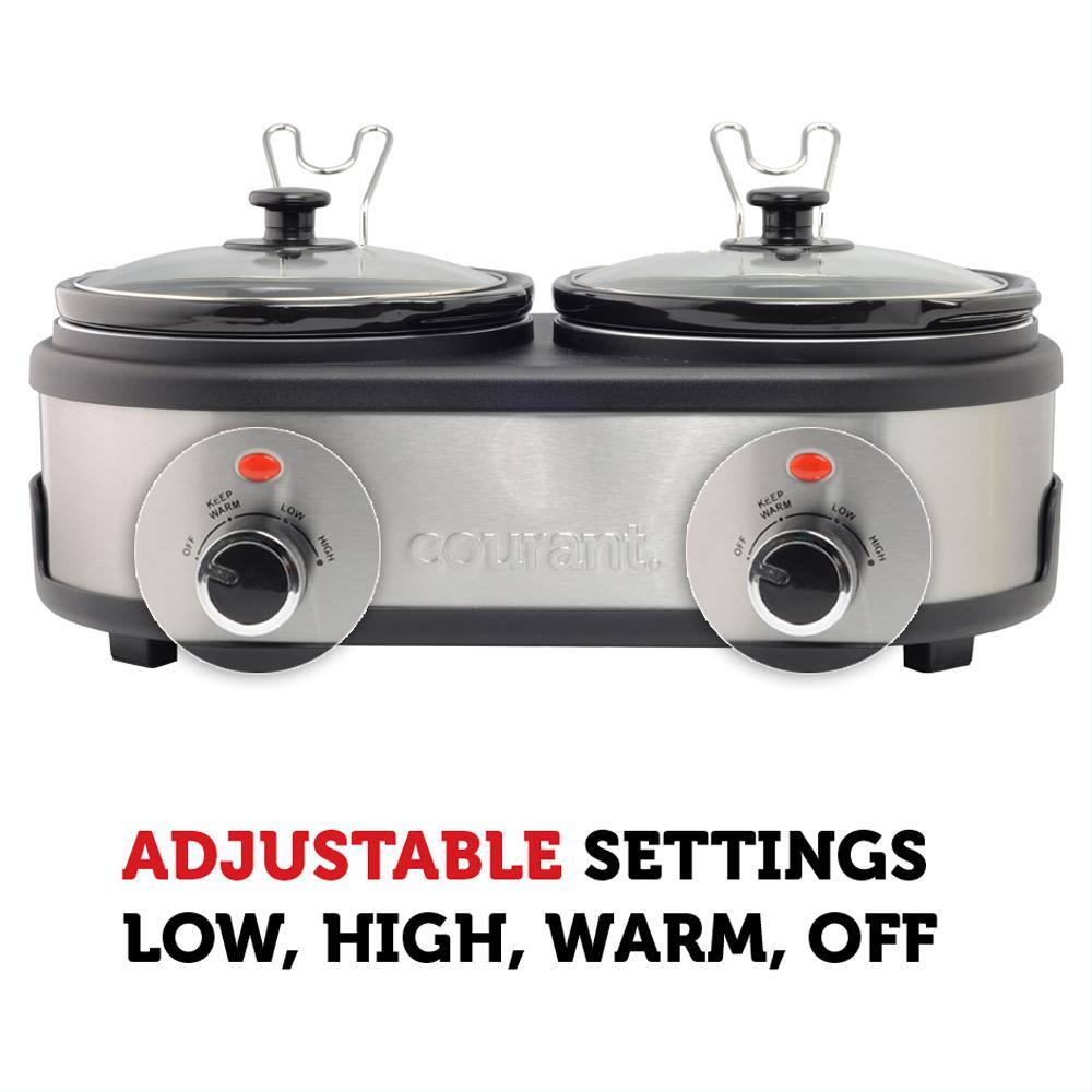 Courant 5 qt. (2.5 qt.) Each Double Slow Cooker - Stainless Steel