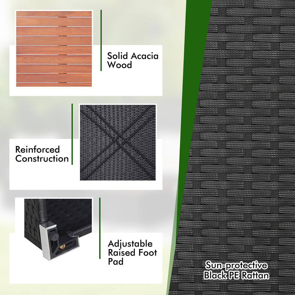 Costway 5-Piece Patio Rattan Furniture Set Acacia Wood Table Top Sofa Cushion Deck in Off White