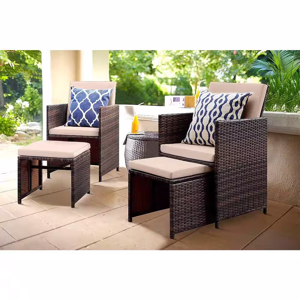 Tozey 4-Pieces Patio Furniture Space Saving Outdoor Brown Black Wicker Rattan Dining Sofa Chairs