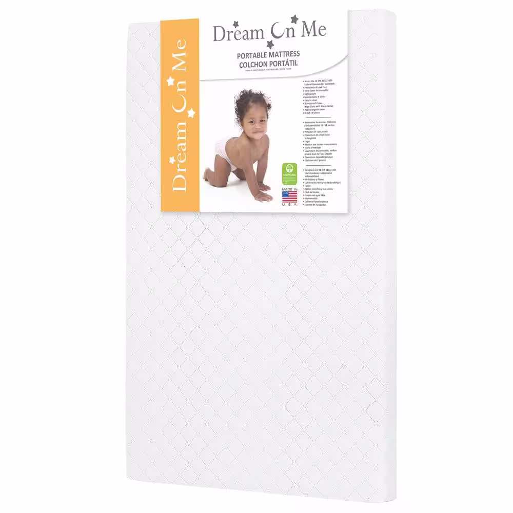 Dream On Me 3 in. White Extra Firm Portable Crib Mattress