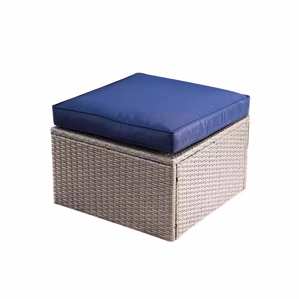 Patio Festival 8-Piece Wicker Patio Sectional Seating Set with Blue Cushions