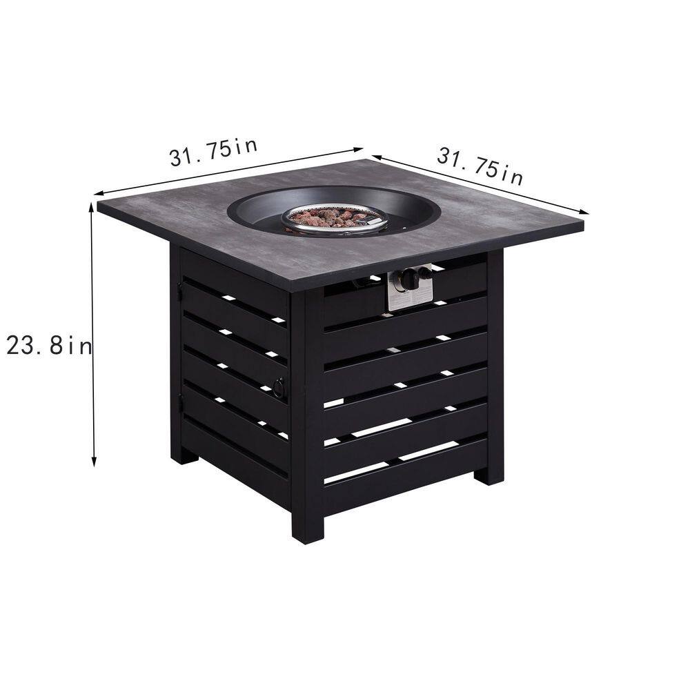 maocao hoom 34 in. x 24.5 in. 40000 BTU Square Black Metal Propane Gas Fire Pit Table with Dark Gray Table Top