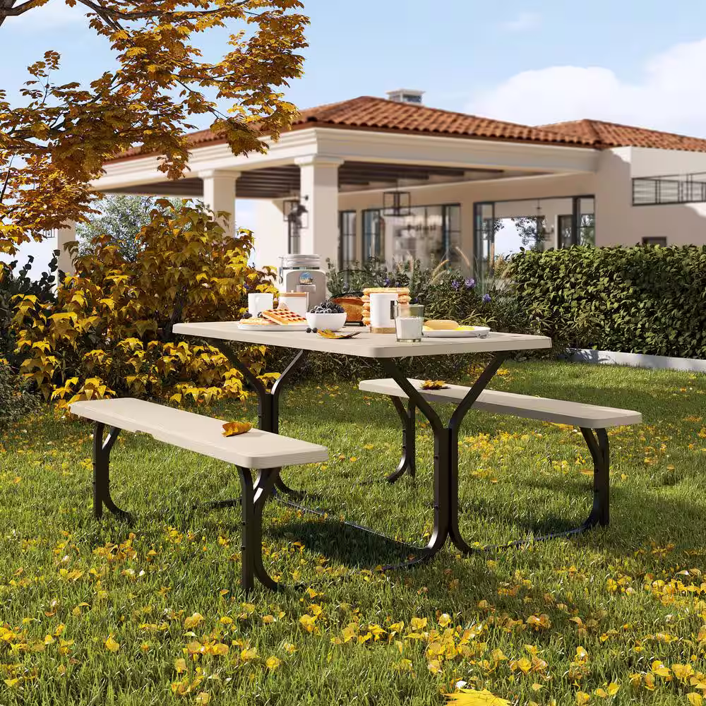DEXTRUS 4.5 ft. Beige Rectangular Outdoor Picnic Table Bench