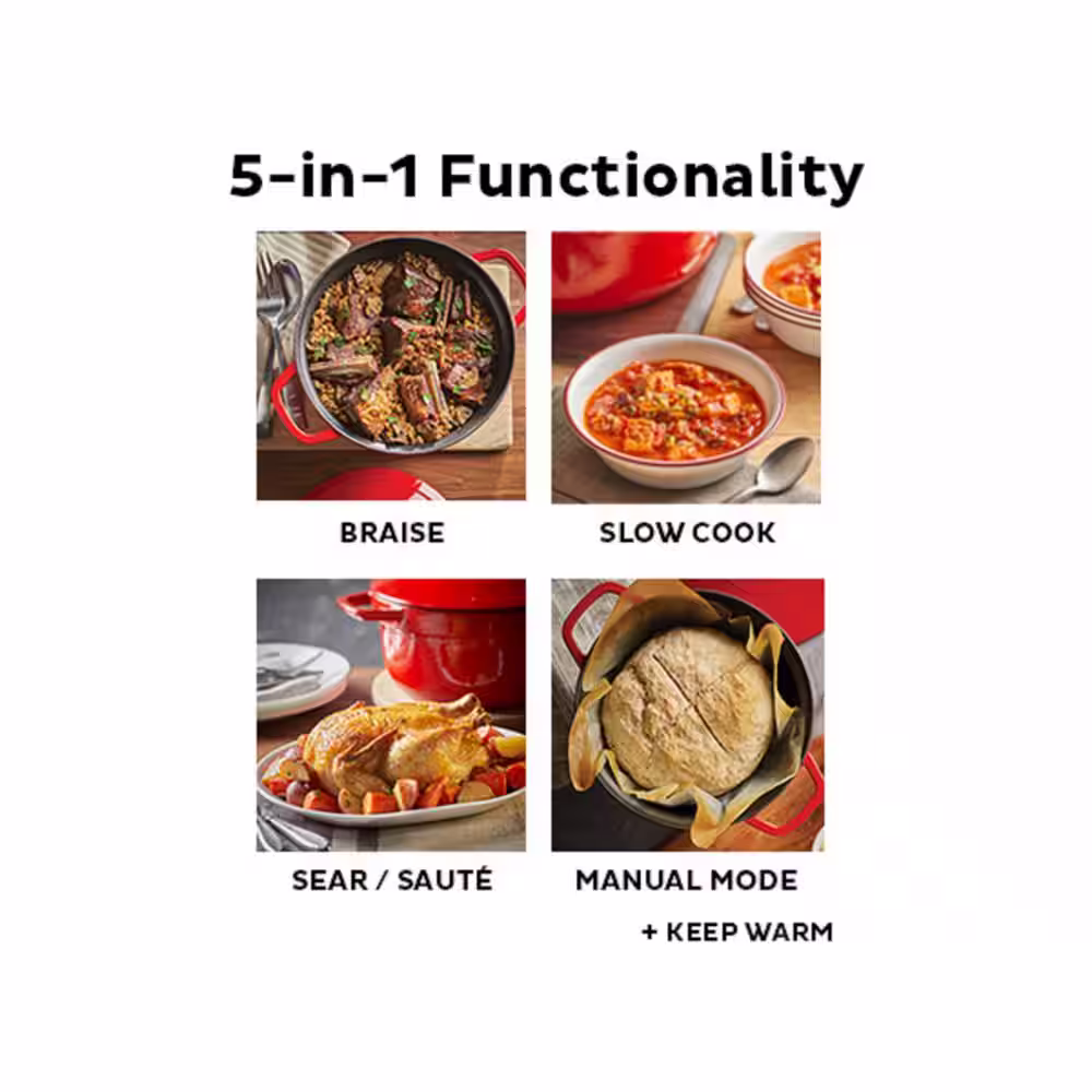 INSTANT 6 qt. Red Enameled Cast Iron Precision Electric Dutch Oven Multi-Cooker with Lid