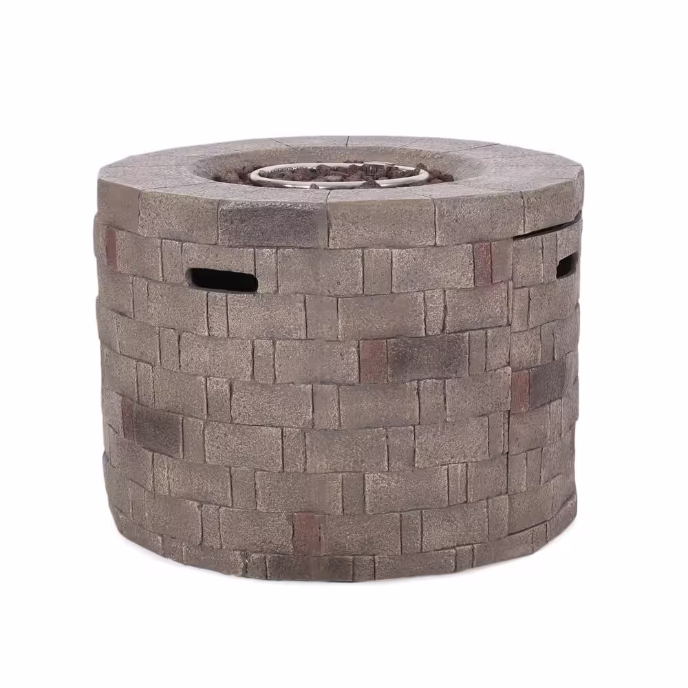 Noble House Cameron 32 in. x 23 in. Circular Concrete Propane Fire Pit in Brown