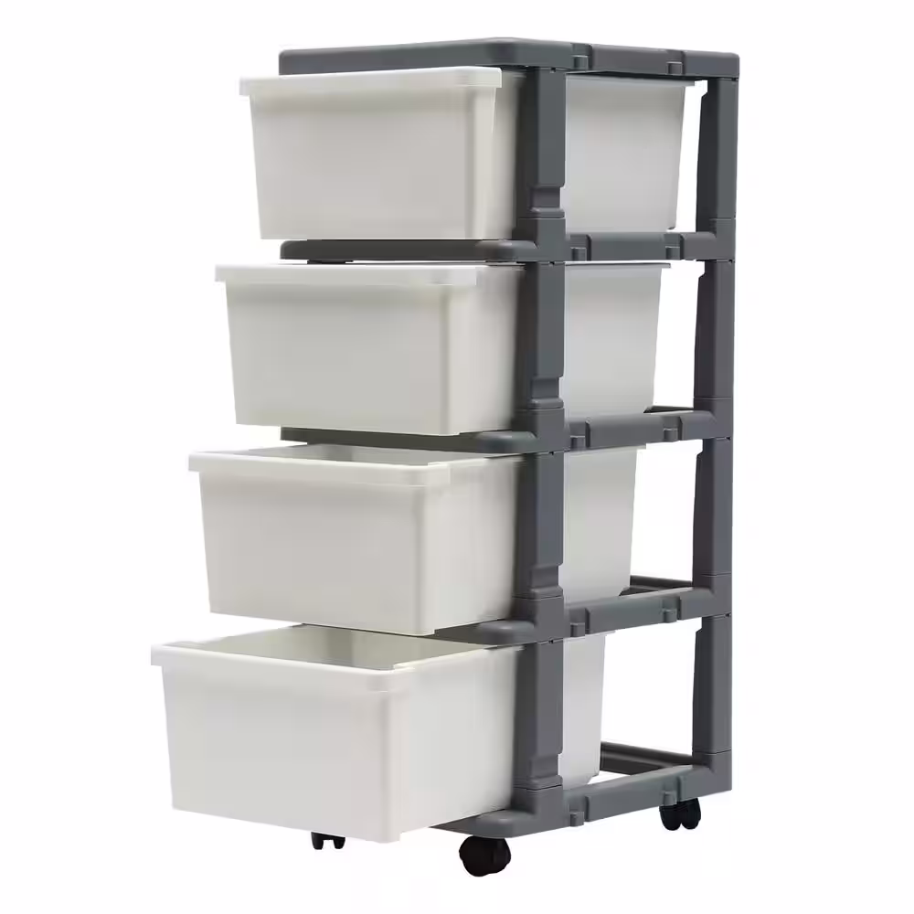None 13.3 in. W x 34.5 in. H x 16.5 in. D 4-Drawer Organizer Shelves Freestanding Cabinet in Grey and White