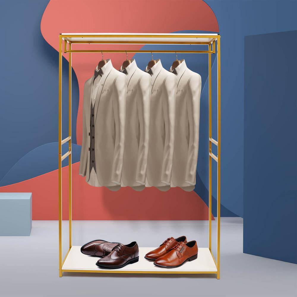 None Creative Retail Heavy Duty Metal Gold Clothes Rack Wedding Dress Display stand with Shelves 47 in. W x 74 in. H