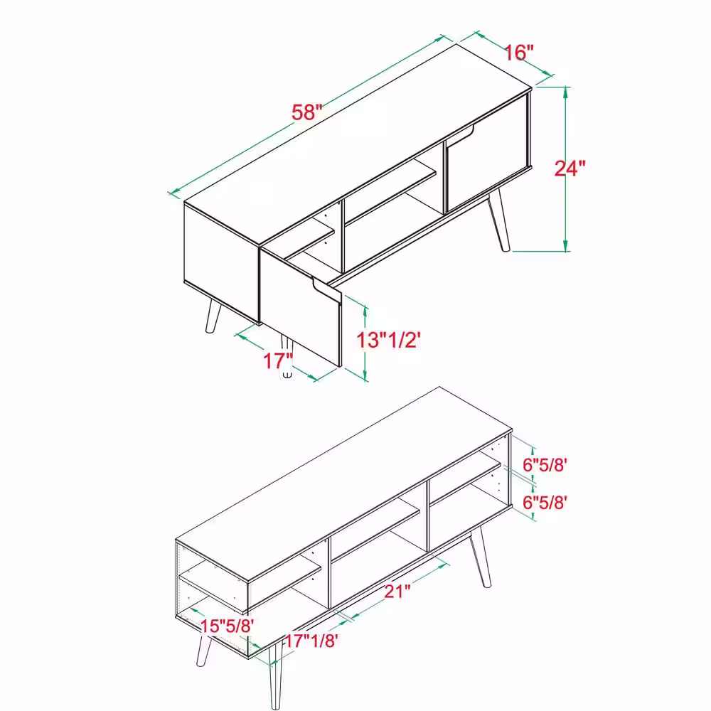 Welwick Designs 58 in. Caramel Solid Wood TV Stand Fits TVs up to 65 in. with Cutout Cabinet Handles