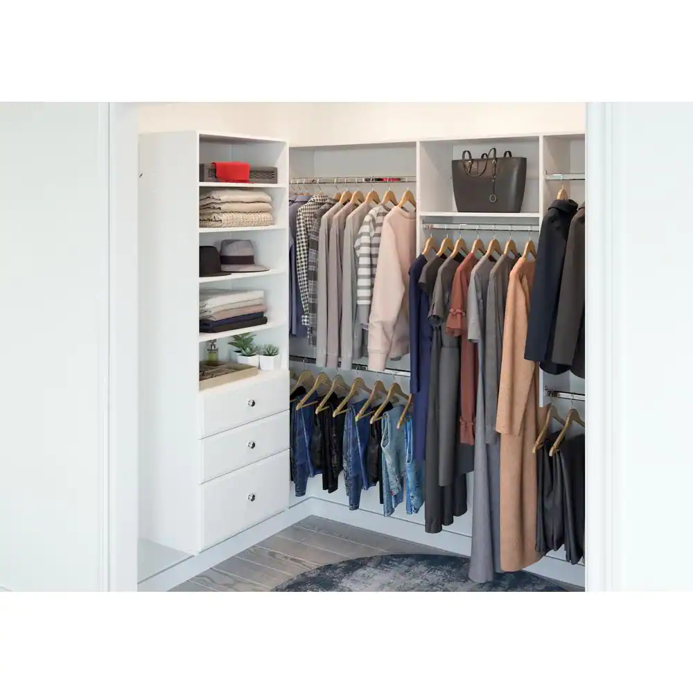 Closet Evolution 60 in. W - 96 in. W White U-Shaped Wood Closet System
