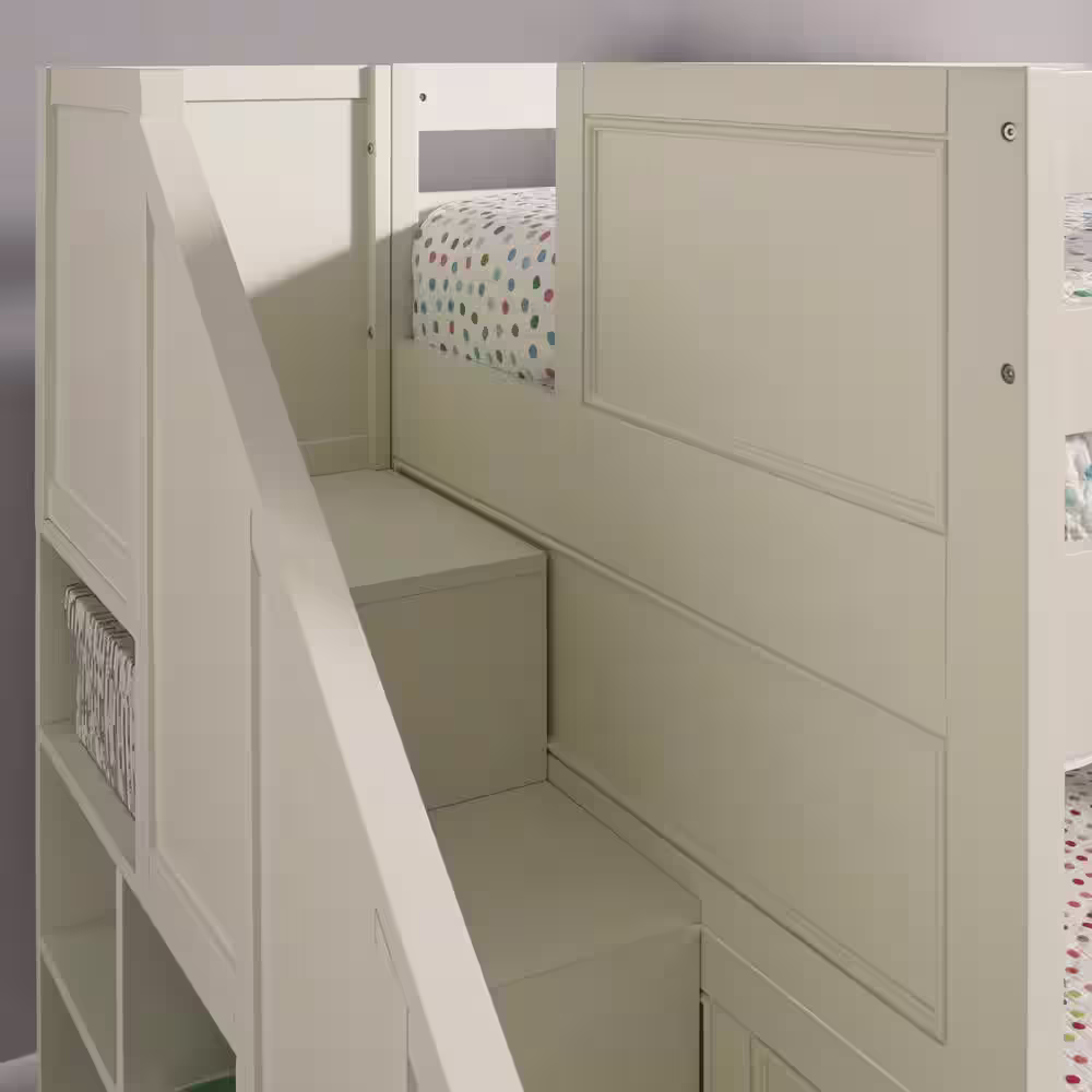 HOMESTYLES Naples Off White Twin Over Full Bunk Bed with Steps
