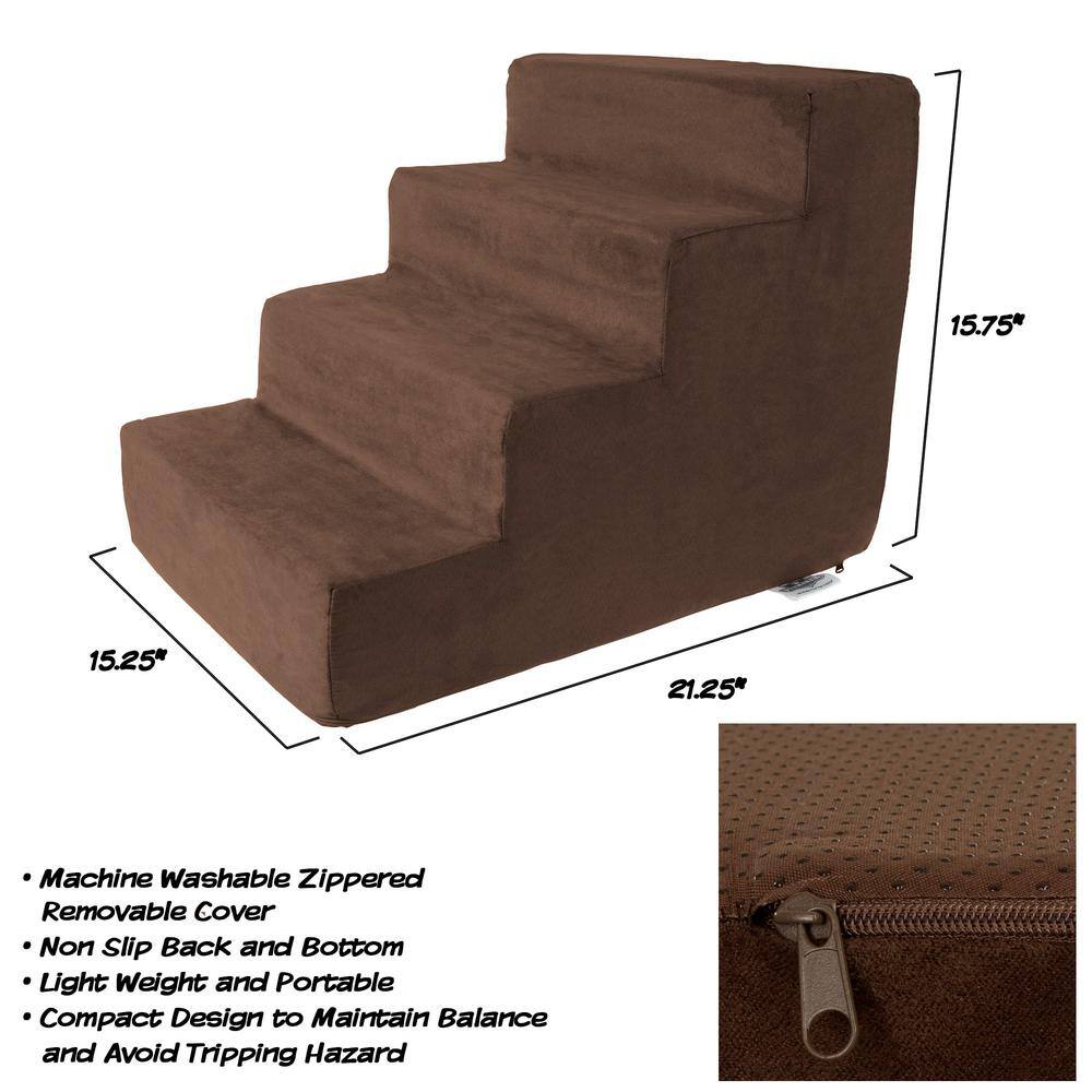Pet Trex Brown High Density Foam Pet Stairs - 4 Steps with Machine Washable Furniture Cover and Nonslip Bottom