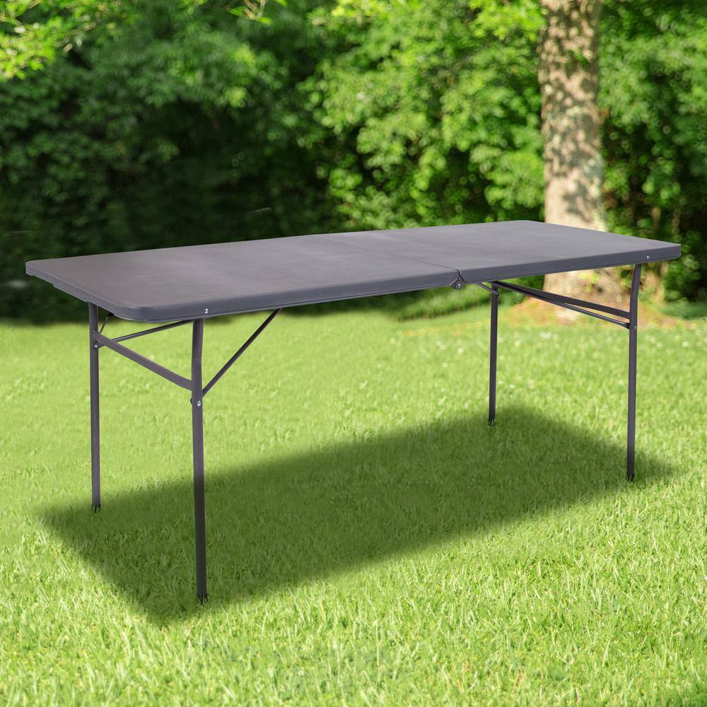 None 72 in. Dark Gray Plastic Tabletop Metal Frame Folding Table