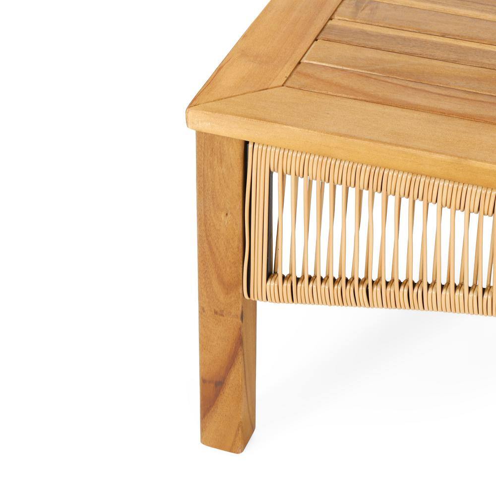 Noble House Judland Teak 4-Piece Wood and Wicker Patio Conversation Set with Beige Cushions