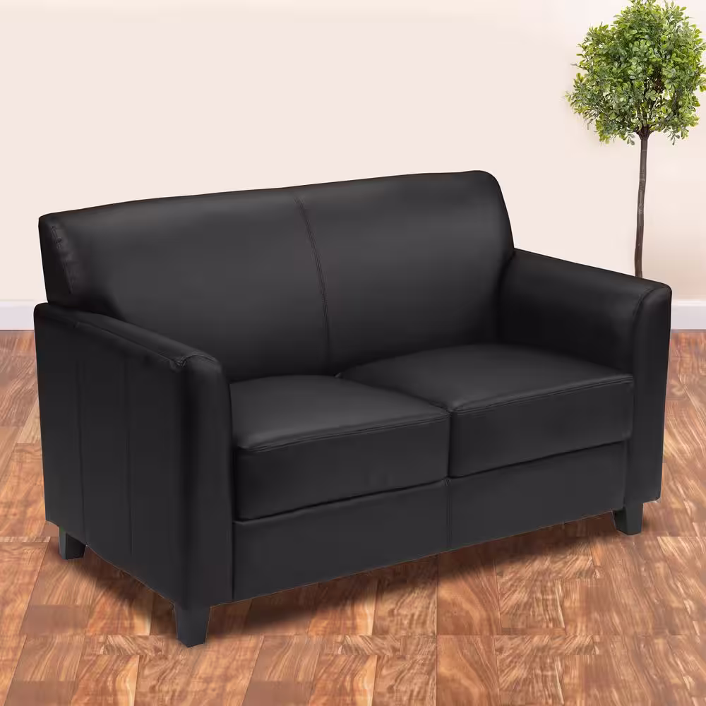 Flash Furniture Hercules Diplomat 52 in. Black Faux Leather 2-Seater Loveseat with Flared Arms