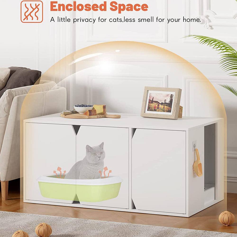 None Modern Cat Litter Box Enclosure, X-Large Wooden Litter Box Furniture, Cat Washroom End Table Fits for Most Litter Box