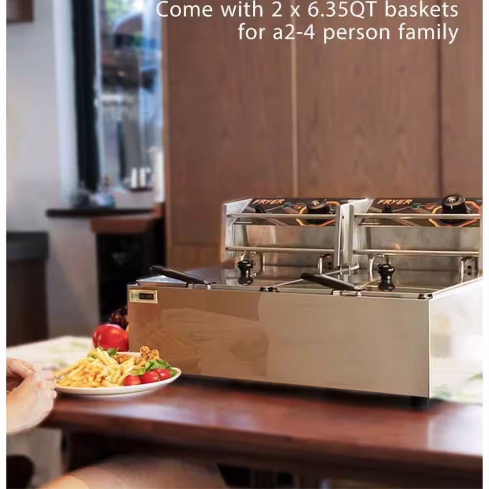VIVOHOME 20.7 Qt. Stainless Steel Electric Deep Fryer with 2 6.35 Qt. Removable Baskets and Temperature Limiter