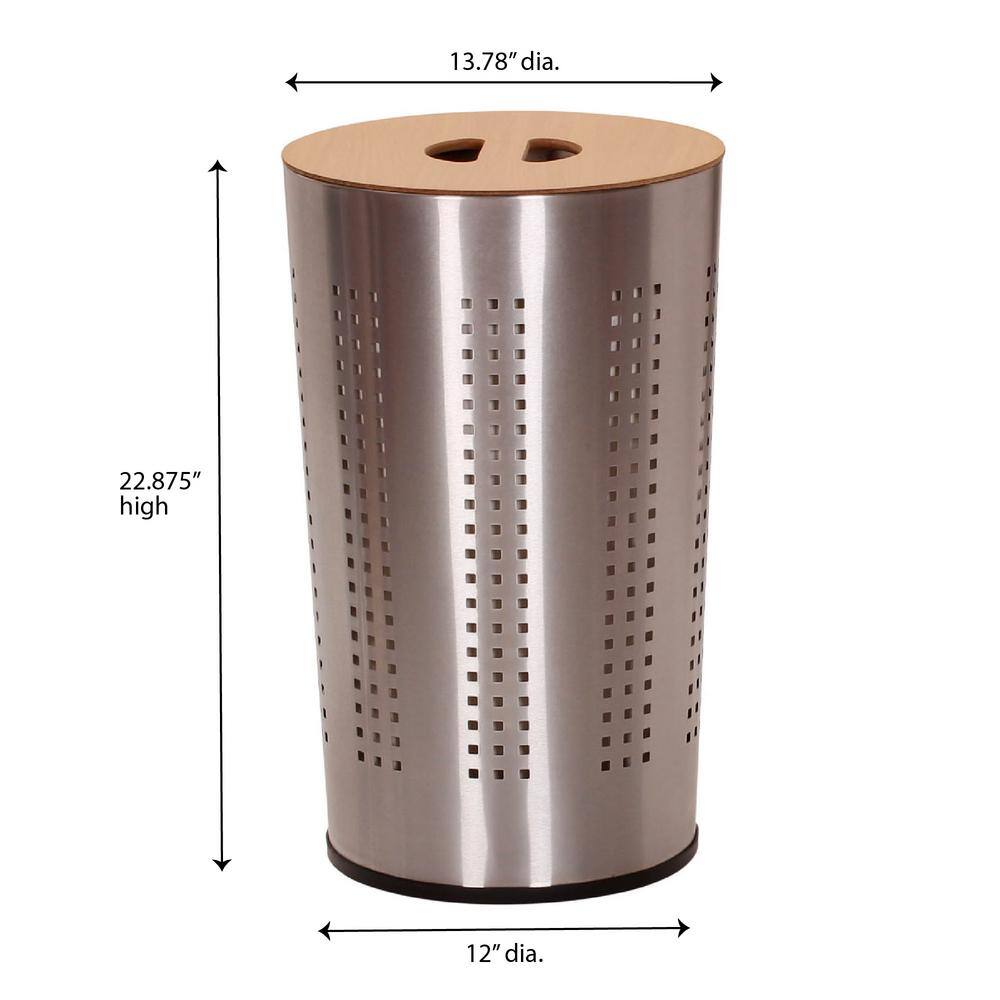 HOUSEHOLD ESSENTIALS Round Metal Laundry Hamper with Wood Lid