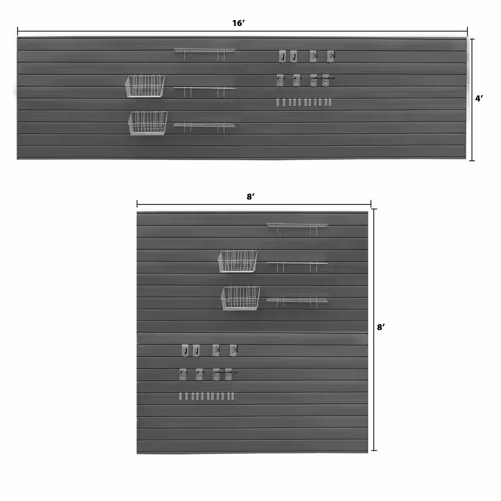 Proslat PVC Slatwall 8 ft. x 8 ft. Charcoal Ultimate Bundle (25-Piece)
