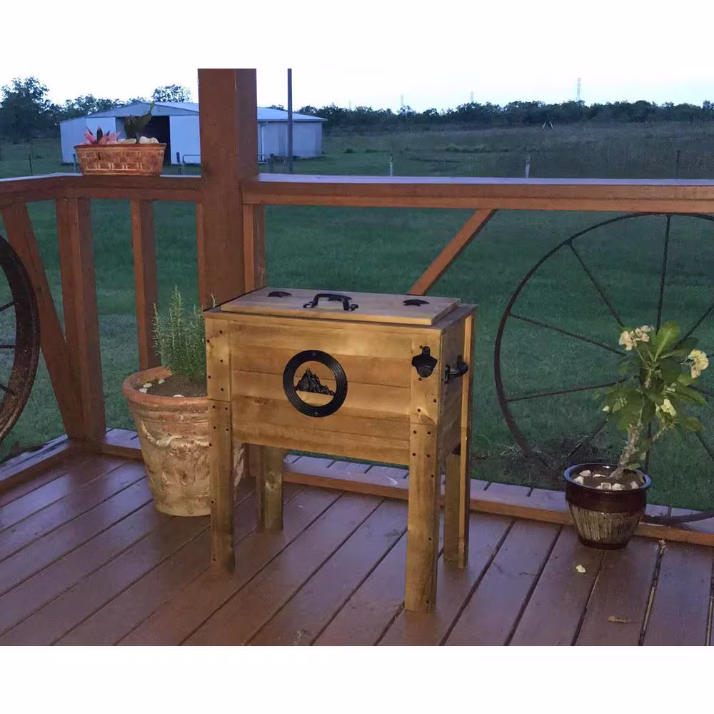 BACKYARD EXPRESSIONS PATIOÂ Â·Â HOMEÂ Â·Â GARDEN 45 Qt. Wooden Patio Cooler w/Mountain Emblem